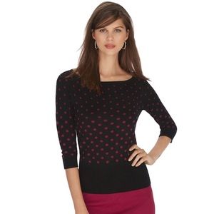 WHBM Black & Polka Dot 3/4 Sleeve Knit Pullover | Sz S